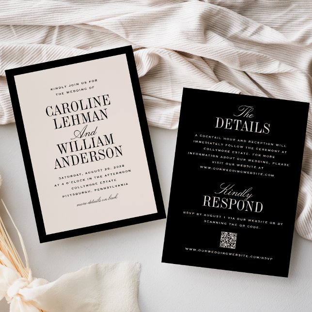 Élégante invitation de mariage recto-verso noire (Créateur téléchargé)