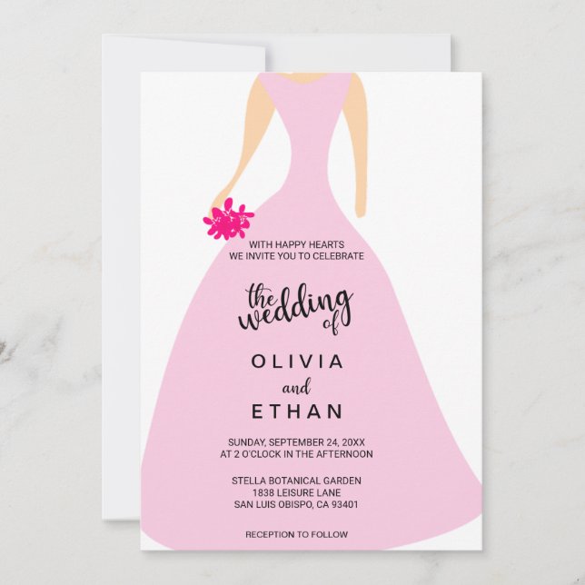Élégante invitation de mariage rose chic fleur (Devant)
