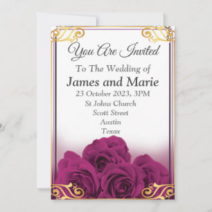 Elégante invitation de mariage, roses violets