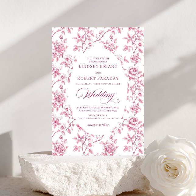 Élégante invitation de mariage Toile de Jouy or ro (Elegant Rose Gold Toile de Jouy Wedding Invitation)
