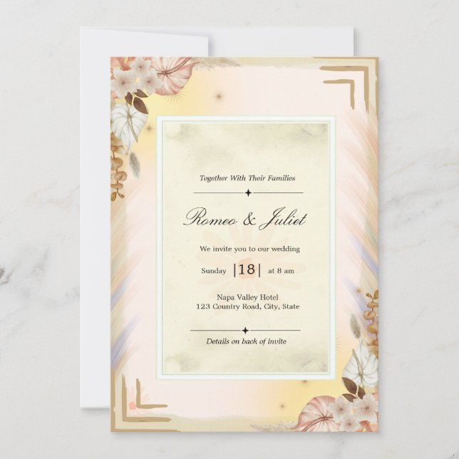 Élégante Invitation de Mariage Tropical Bohème Flo (Devant)