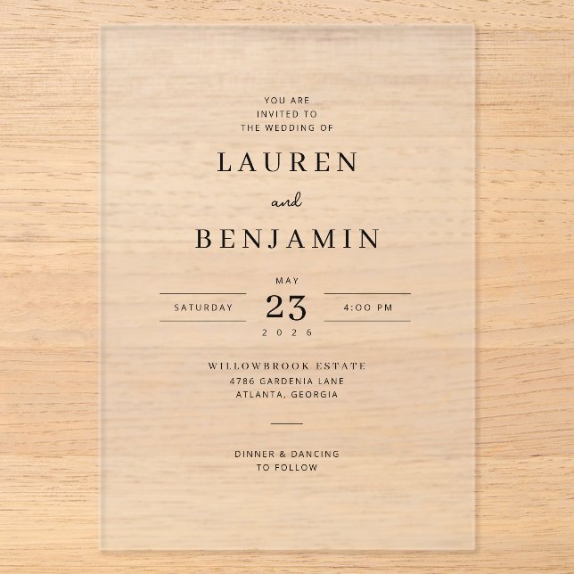 Élégante invitation de mariage typographique noire (Recto)