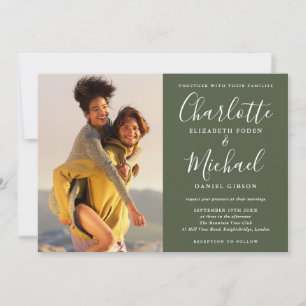 Élégante invitation de mariage vert olive avec écr
