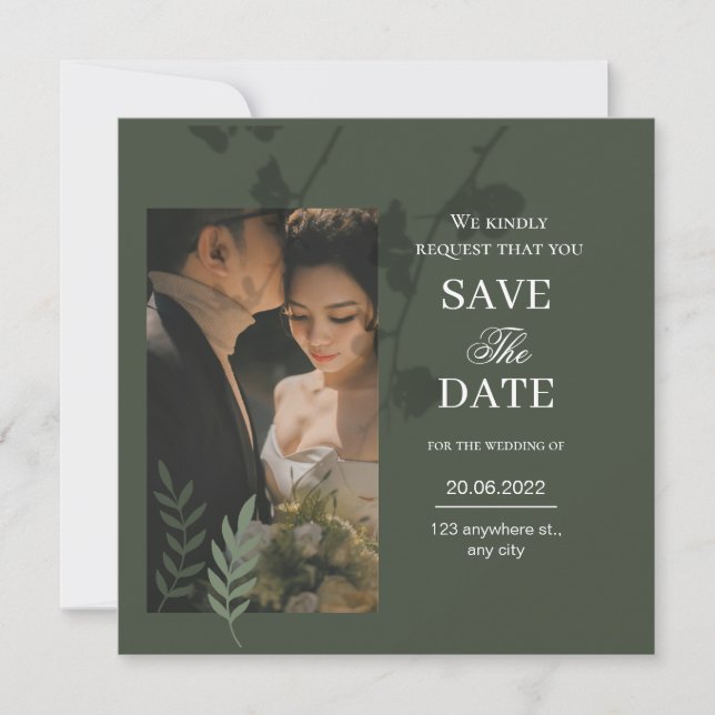 Élégante invitation de mariage vert olive personna (Devant)