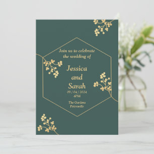 Elégante invitation de mariage, vert, or, blanc