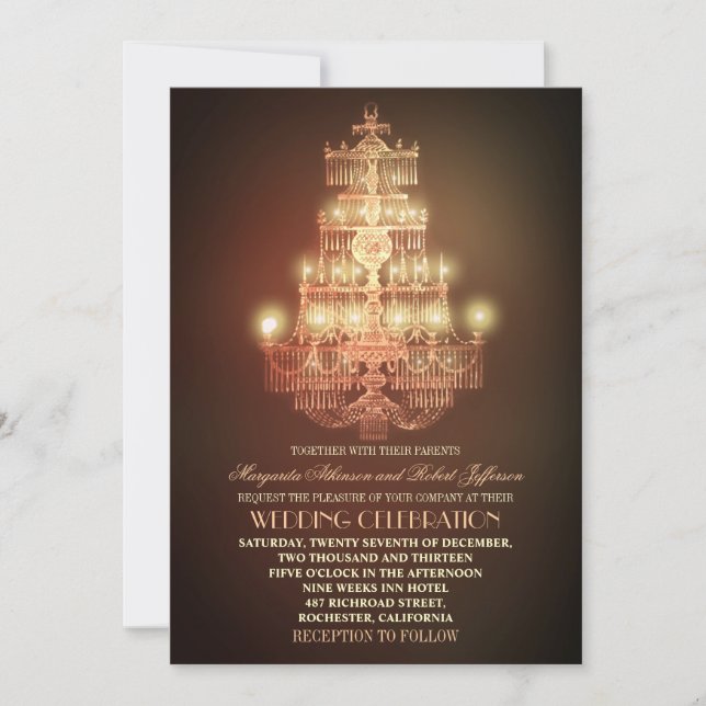 élégante invitation de mariage vintage chandelier (Devant)