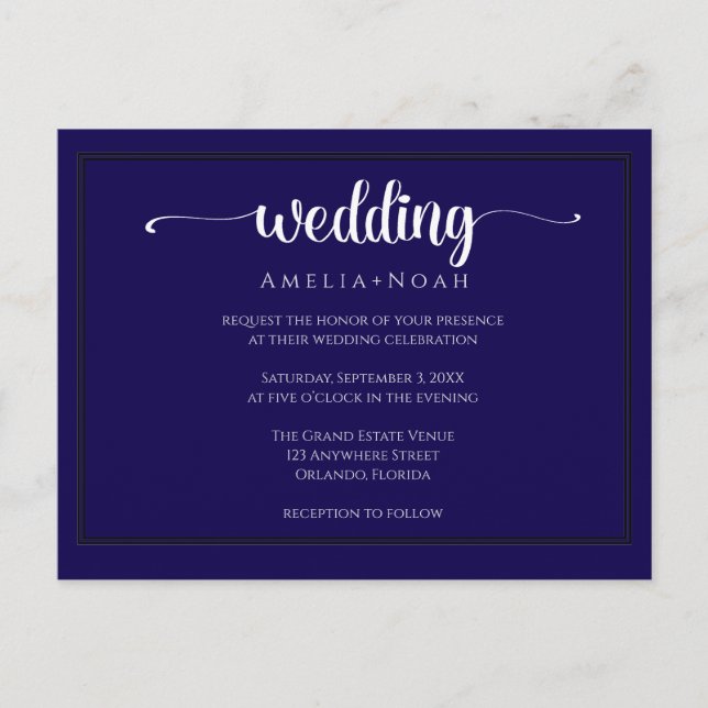 élégante invitation de mariage violet marine (Devant)