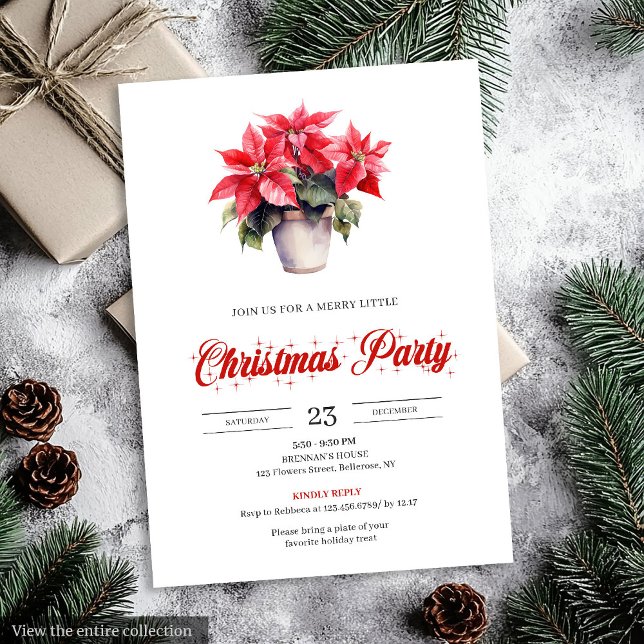 Élégante invitation de Noël à l'aquarelle botaniqu (Stylish Botanical Watercolor Holiday Christmas Invitation)