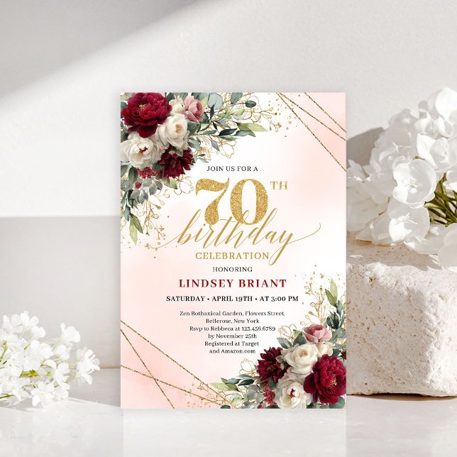 Élégante invitation de point de repère floral burg (Elegant Burgundy Floral Boho Milestone Invitation)
