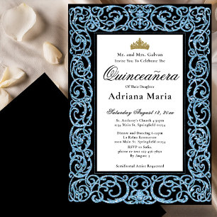 Élégante invitation de Quinceanera à volutes bleu
