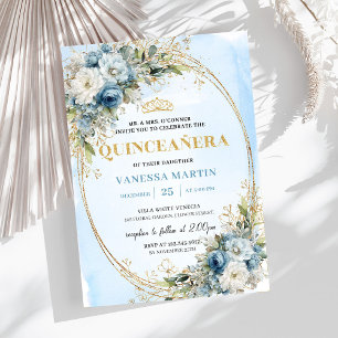 Élégante invitation de Quinceañera bleu poussiéreu