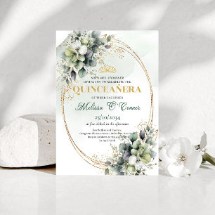 Élégante invitation de Quinceañera botanique verte
