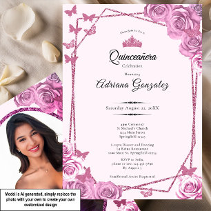 Élégante invitation de Quinceanera rose pour 15 an