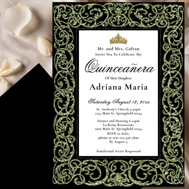 Élégante invitation de Quinceanera vert sauge  (Créateur téléchargé)