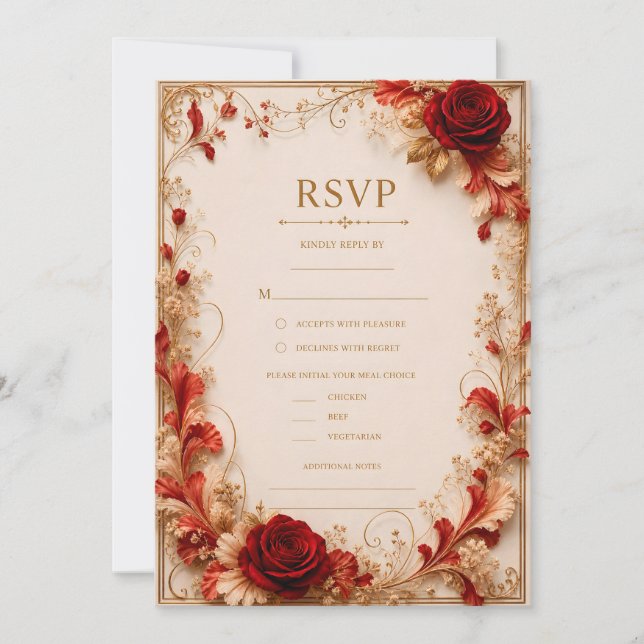 Élégante invitation de réponse de mariage floral r (Devant)