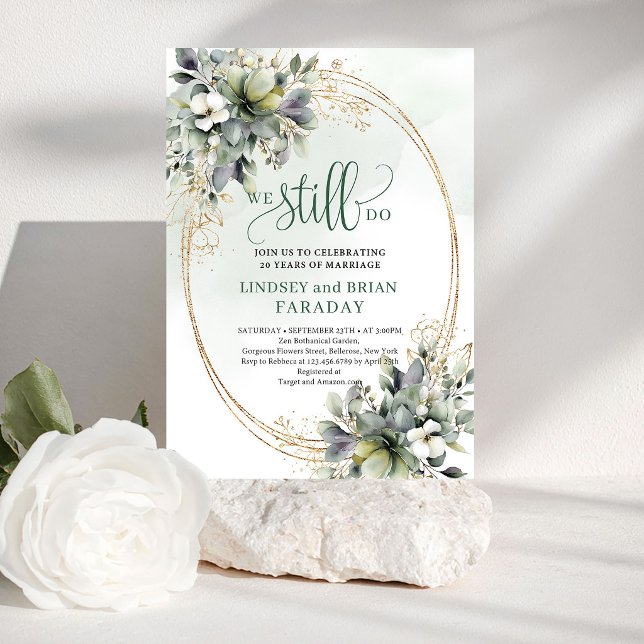 Élégante invitation de voeux de mariage vert sauge (Elegant Sage Green Wedding Vows Invitation Boho)