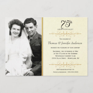 Élégante invitation du 75e anniversaire avec photo