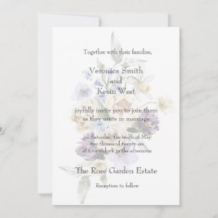 Élégante invitation florale 5x7 ivoire, lavande et