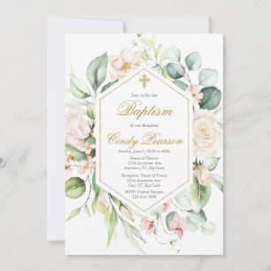 Élégante invitation florale Baptême fille