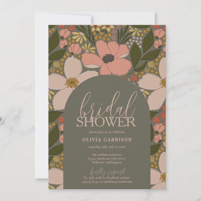 Elégante Invitation Florale Douche nuptiale (Devant)