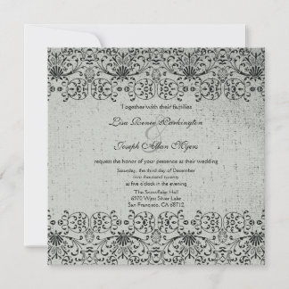 Elégante invitation mariage damassé en argent noir