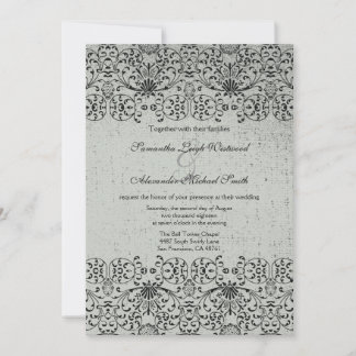 Elégante invitation mariage damassé noir argent ar