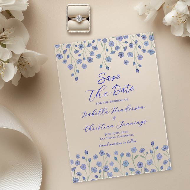 Élégante invitation moderne de mariage bleu floral (Créateur téléchargé)