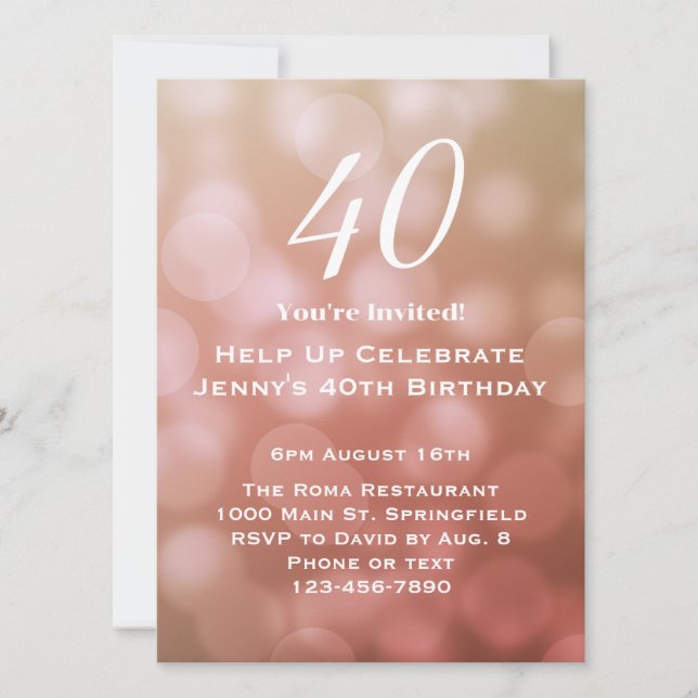 Élégante invitation pour son 40e anniversaire en r (Devant)
