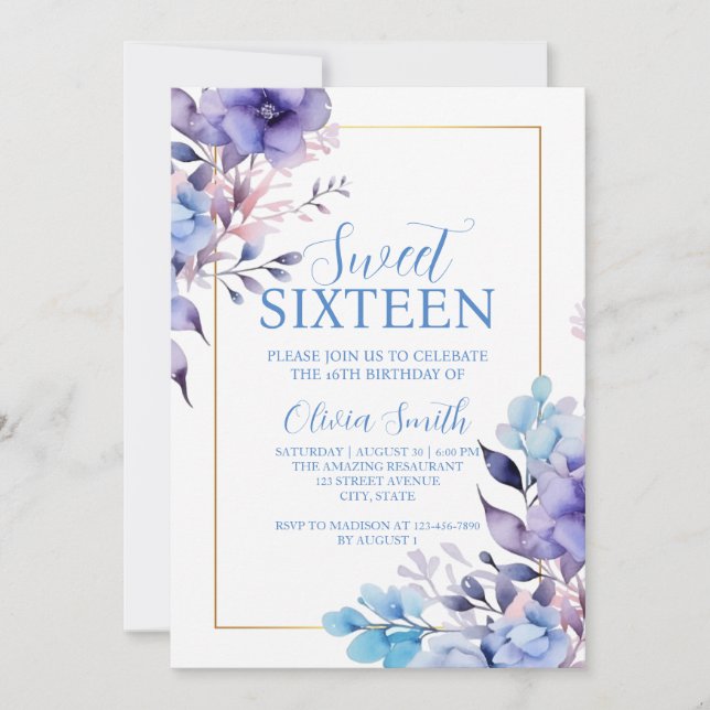 Elégante Invitation Sweet sixteen Floral (Devant)