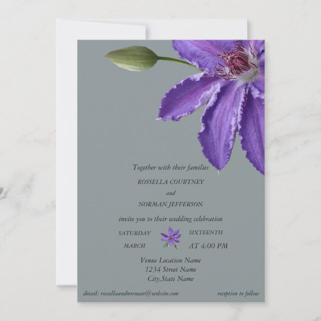 Elégante invitation violette et gris argenté (Devant)