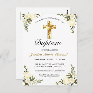 Elégante ivoire Floral Baby Baptism Carte postale
