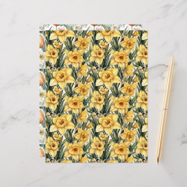 Elégante jonquille jaune et tulipes Fleurs de Pâqu (Devant/Arrière en situation)