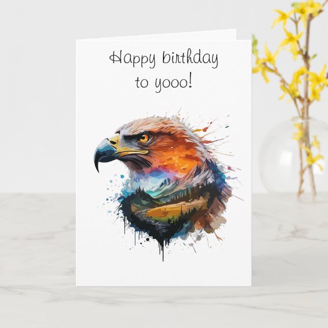 Elégante joyeuse carte d'anniversaire pour l'aigle (Fleur jaune)