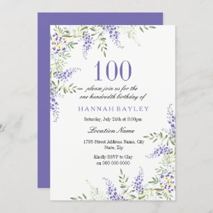 Élégante Lavande violette 100e Invitation d'annive