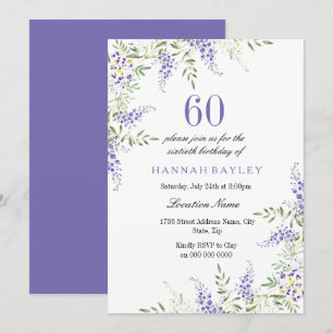 Élégante Lavande violette 60e Invitation d'anniver