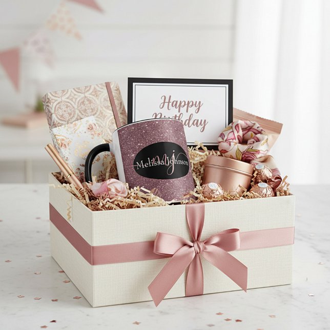 Élégante lettre Rose en or sur Mug Noir (Créateur téléchargé)