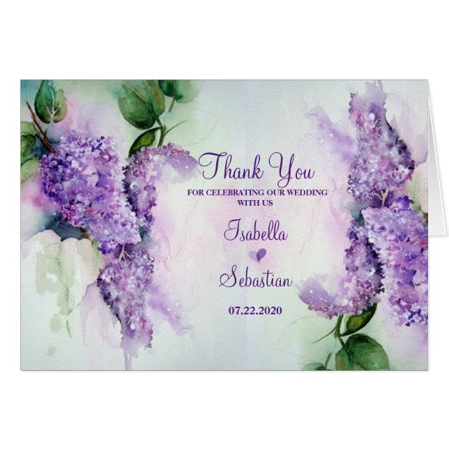Élégante Lilac Fleurs Mariage Carte de remerciemen (Devant Horizontal)
