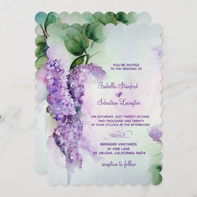 Elégante Lilac Fleurs Mariage Invitations (Devant / Derrière)