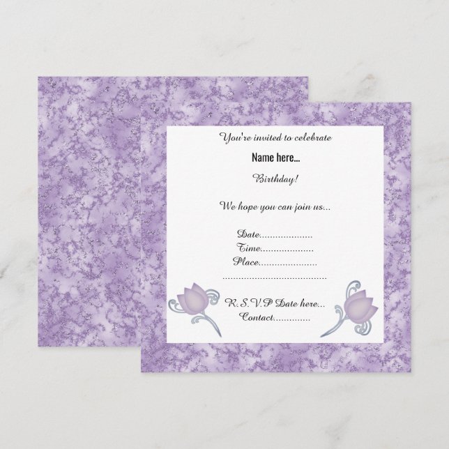 ÉLÉGANTE LILAC MARBLE TULIP PARTI INVITATION (Devant / Derrière)