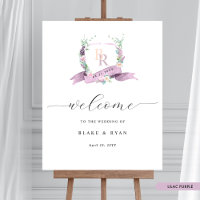 Élégante Lilac Pastel Monogram Affiche de bienvenu