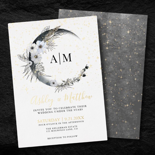 Élégante Lune Céleste Mariage Foil Invitation (Elegant Moon Celestial Wedding Foil Invitation)