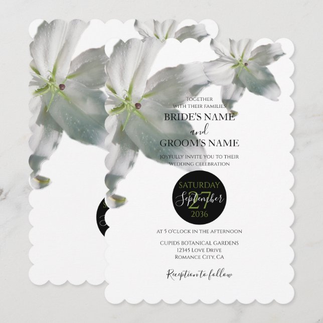 Élégante Lys blancs Invitations de mariage (Devant / Derrière)