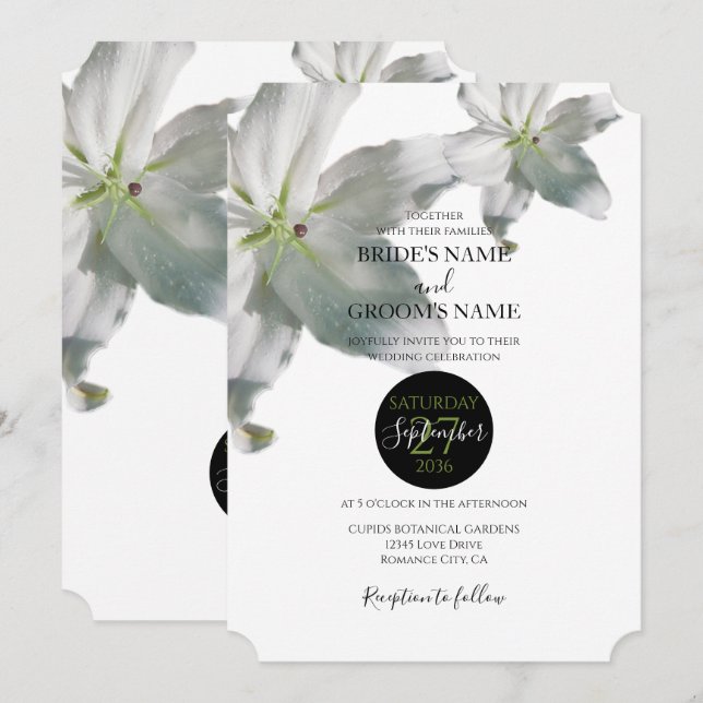 Élégante Lys blancs Invitations de mariage (Devant / Derrière)
