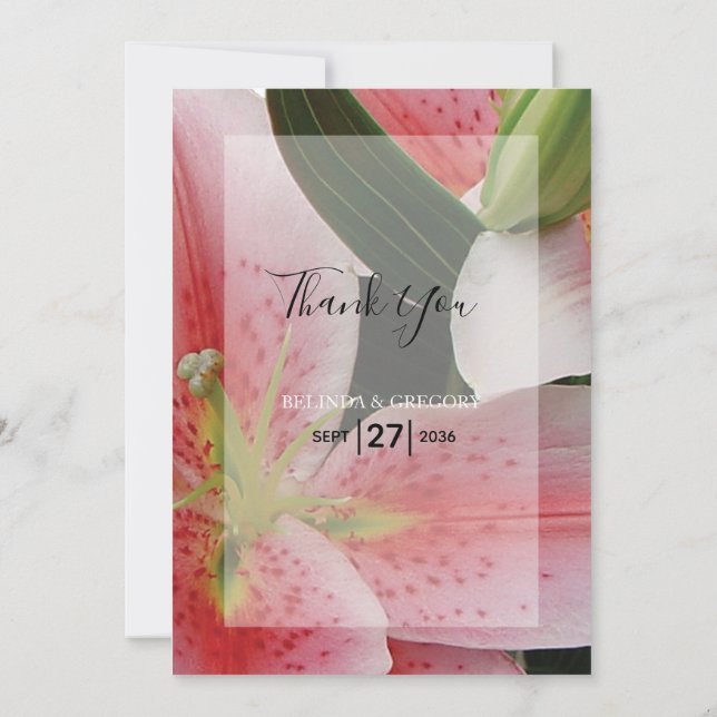 Élégante Lys orientaux Carte de remerciements Mari (Dos)