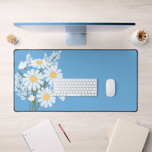 Elégante marguerite florale blanche sur bleu (Bureau 1)