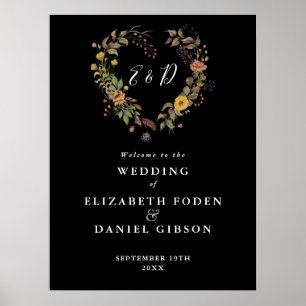 Élégante Mariage de coeur floral Affiche de bienve