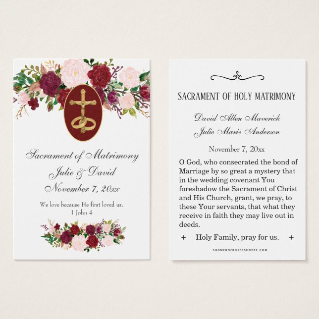 Élégante Mariage de prière catholique Rose Carte S (Devant & derrière)
