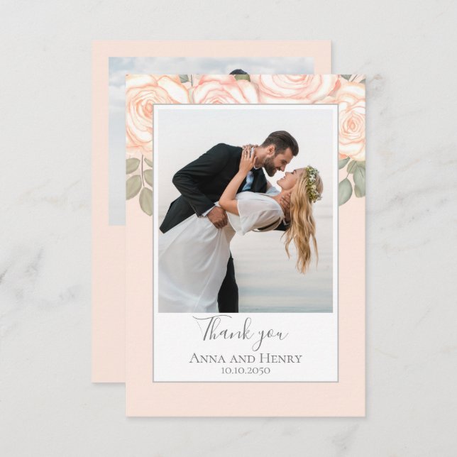 Élégante Mariage Floral Merci Coral Peach (Devant / Derrière)