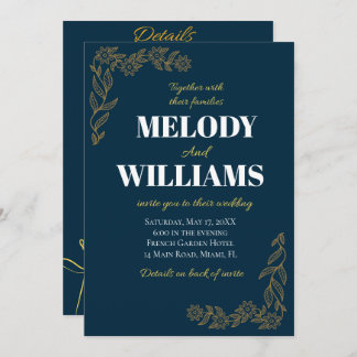 Elégante marine et Faire-part de mariage d'or