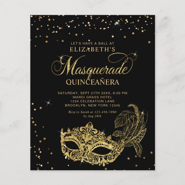 Elégante mascarade d'or noir BUDGET Quinceañera (Devant)